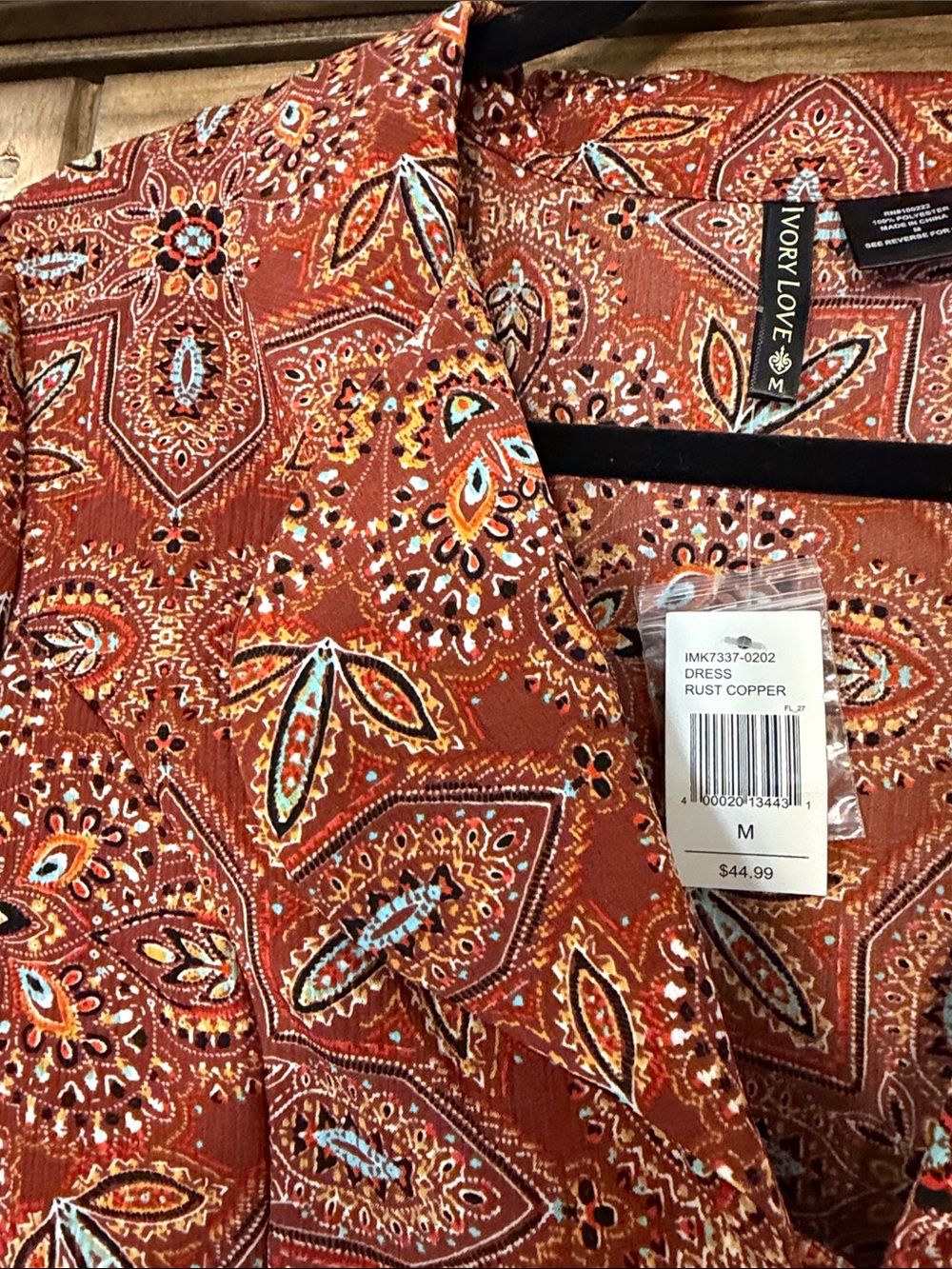 Button-Front Rust Paisley High-Low Dress - Picture 10 of 12